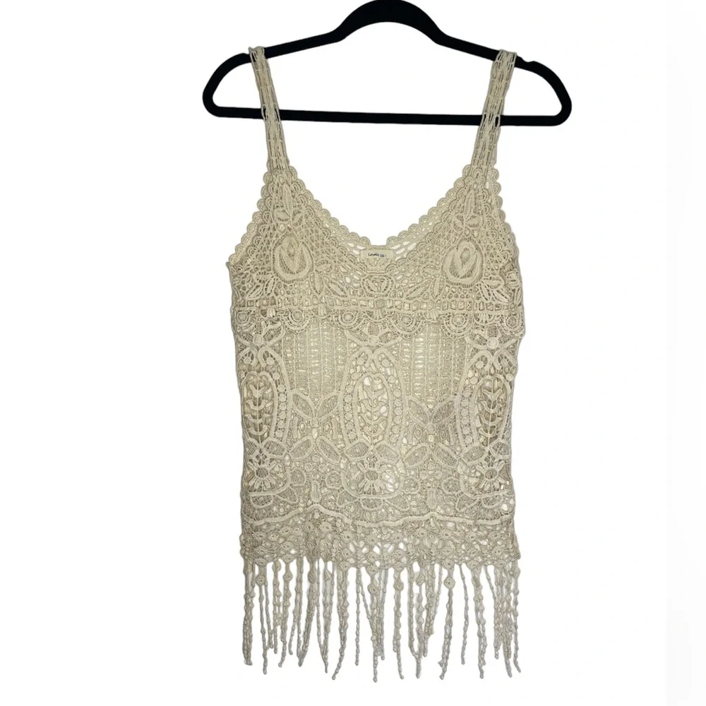 Crochet Fringe Tank Top / Swimsuit Cover Up Size S - Picture 1 of 3